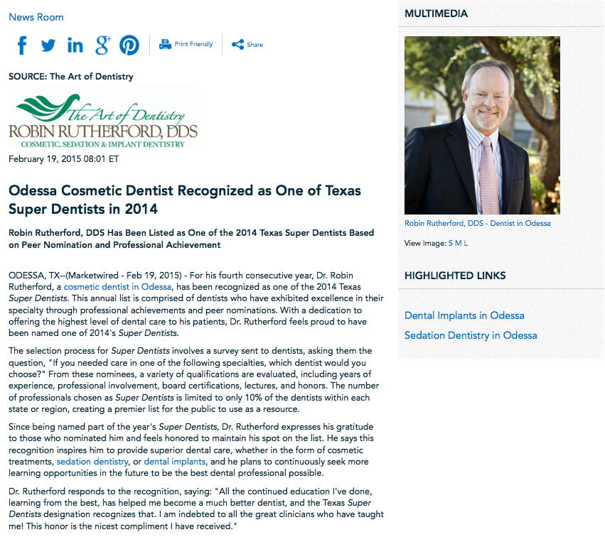 texas super dentist 2014,cosmetic dentist in odessa,dental implants,sedation dentistry,dr robin rutherford